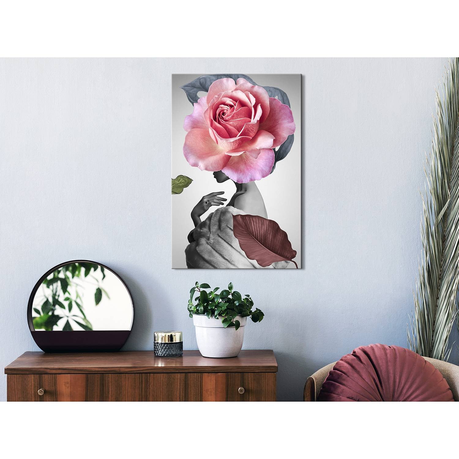 home24 Rose and Fur linnen illustratie met bloemenmotief, multicolor, 40 x 60 cm