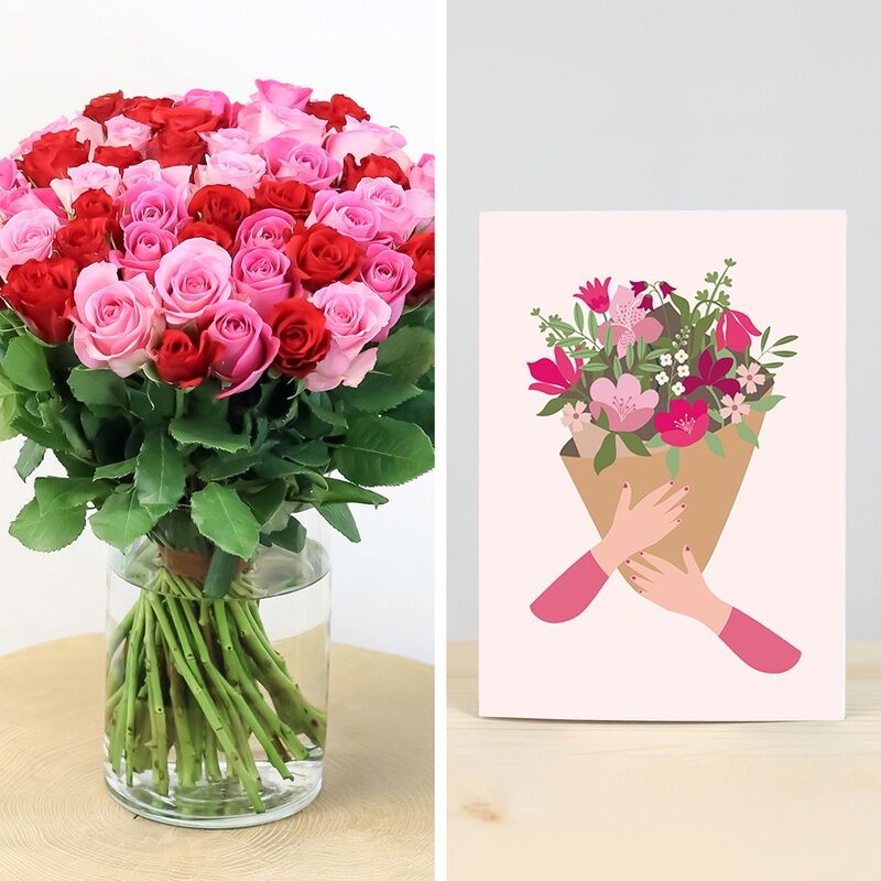 Brassée de roses rose Max Havelaar et sa carte message Octobre Rose - Interflora - Livraison de fleurs