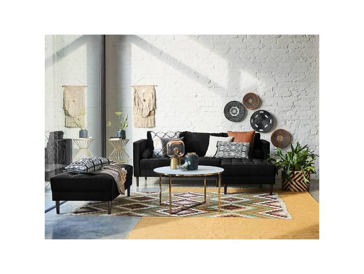 Banquette 124 x 43 x 69cm Noir/Noir Velours Pauno: Noir