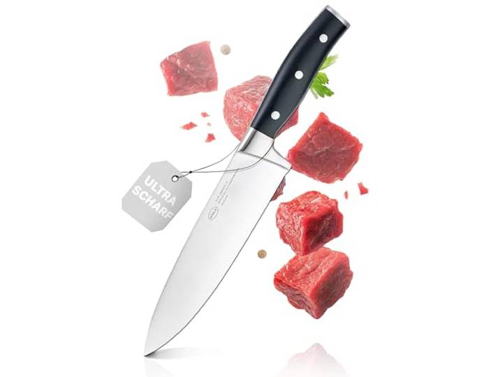 RÖSLE Kochmesser Tradition 20 cm - Hochwertiges und scharfes Küchenmesser, universell einsetzbar für Fleisch, Fisch, Geflügel und Gemüse, Chefmesser mit ergonomischem Griff und Fingerschutz