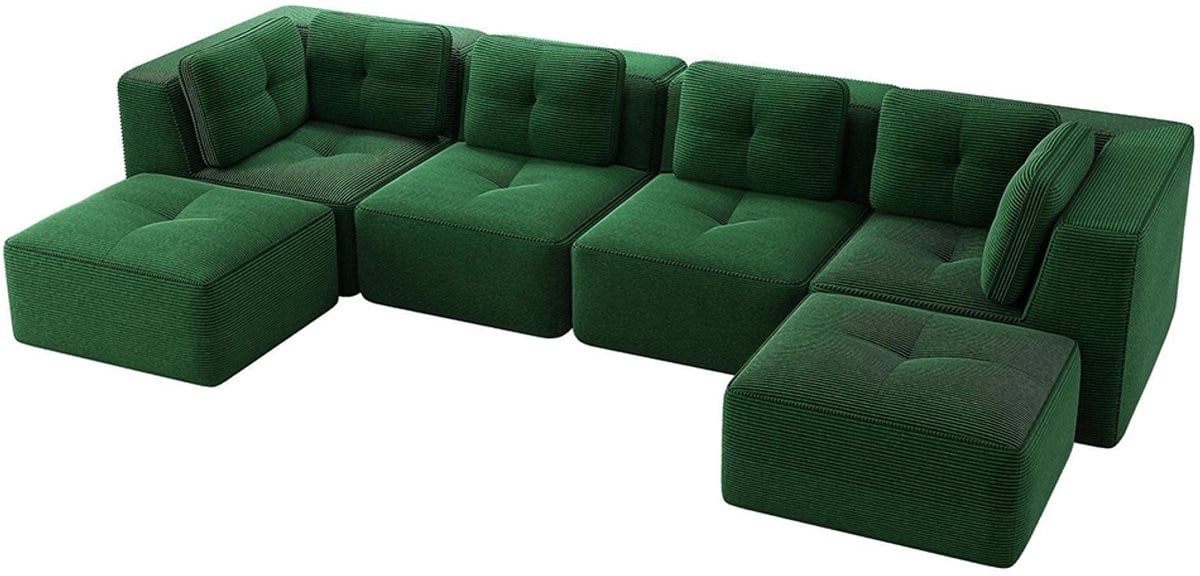 Komhtom Modulaire U-vormige Hoekbank met Chaise Longue en Slaapfunctie, Groen