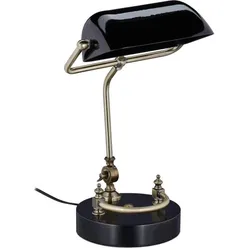 Relaxdays Schwarze Bankerlampe mit Glasschirm Gold,Schwarz