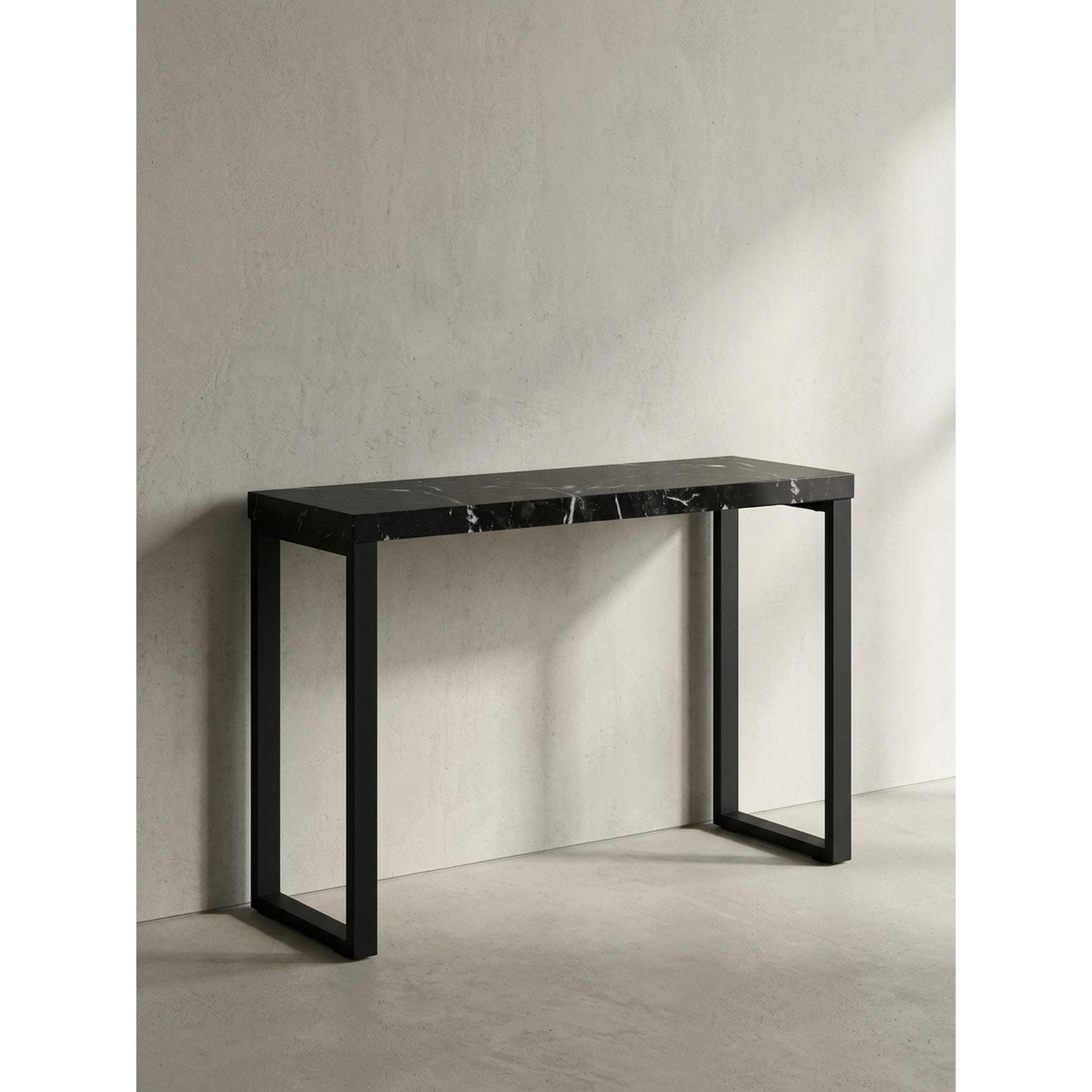 Konsolentisch – Marmoroptik Schwarz, 120x40x76 cm, Hochglanz, Metallbeine