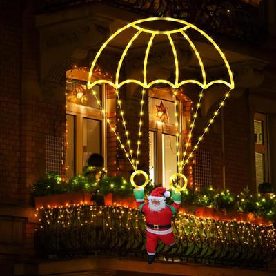 Multisell Products Hub USB Powered LED Christmas Parachute Lights With Santa Claus For Balcony, Roof Eave, Garden Holiday Decor warm