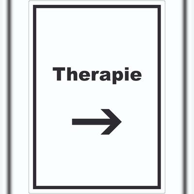 HB-Druck Therapie Aufkleber mit Text und Richtungspfeil rechts Raum Behandlung hochkant A7 (74x105mm)