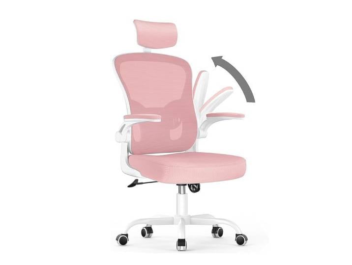 Chaise de bureau ergonomique - soutien lombaire ajustable accoudoir et appui-tête réglables - roulettes pivotantes 360° rose