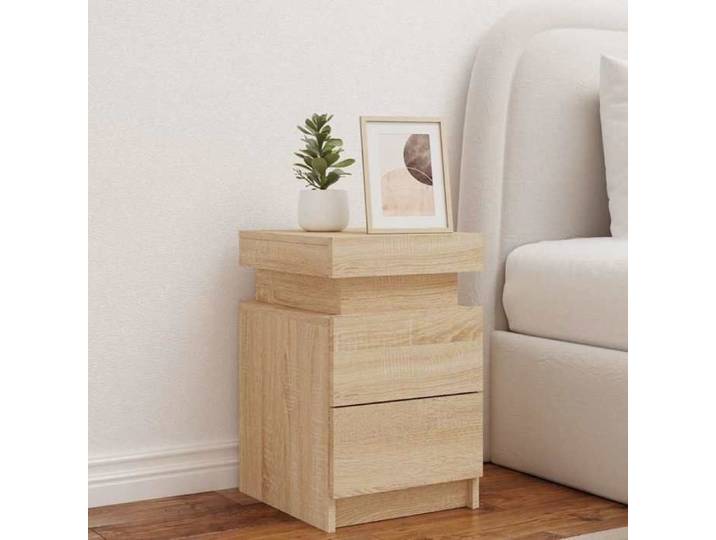 {January Sale}1xPetite Table de chevet - Cabinet de chevet industrielle Table de chambre - avec lumières LED chêne sonoma 35x39x55c