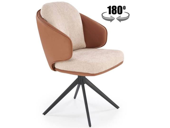 Chaise pivotante design en cuir marron et tissu de polyester beige