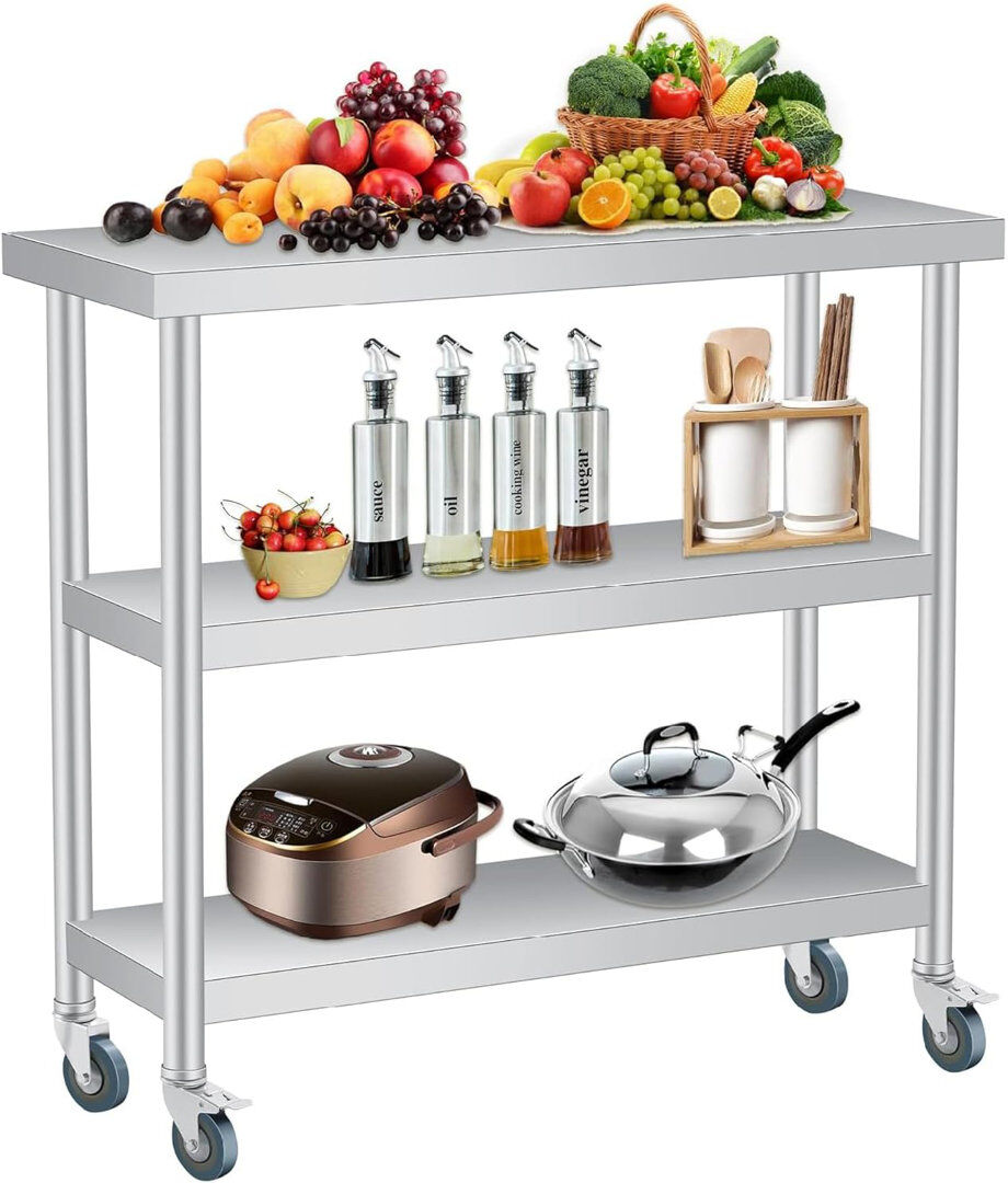 WFX Utility Stainless Steel Top Workbench Top Silver 86cm H x 61cm W x 35.6cm D