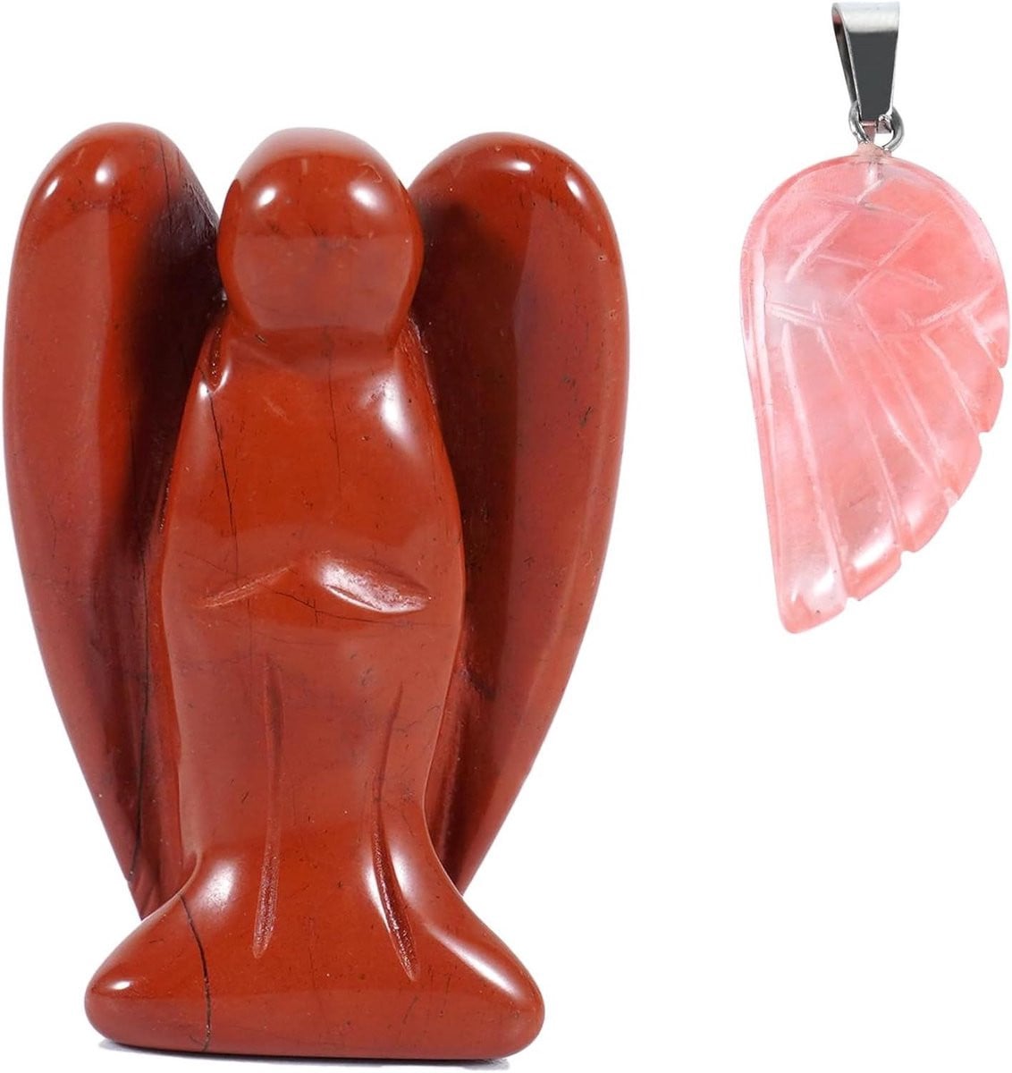 Provento Natuurlijk Rode Jaspis Standbeeld met Engelenvleugels - Decoratief Kristallen Ornament voor op Tafel