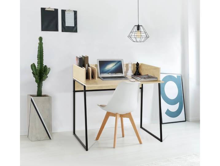 Bureau en métal et bois crème