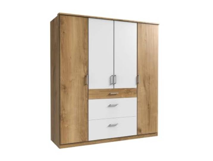 Kleiderschrank Click in Plankeneiche mit Weiß 179 cm Breite, ohne Spiegel