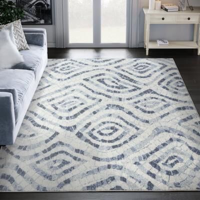 Abani Rugs Abani Cruz Geometric Blue and Ivory Indoor Area Rug