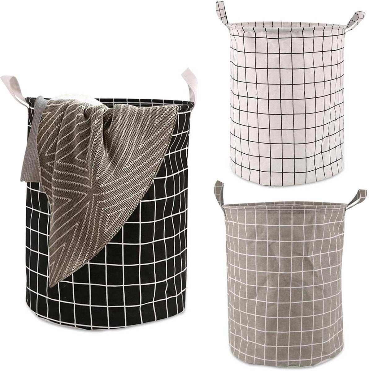 Opvouwbare katoenen wasmand set van 3 - 40 liter voor slaapkamer en badkamer