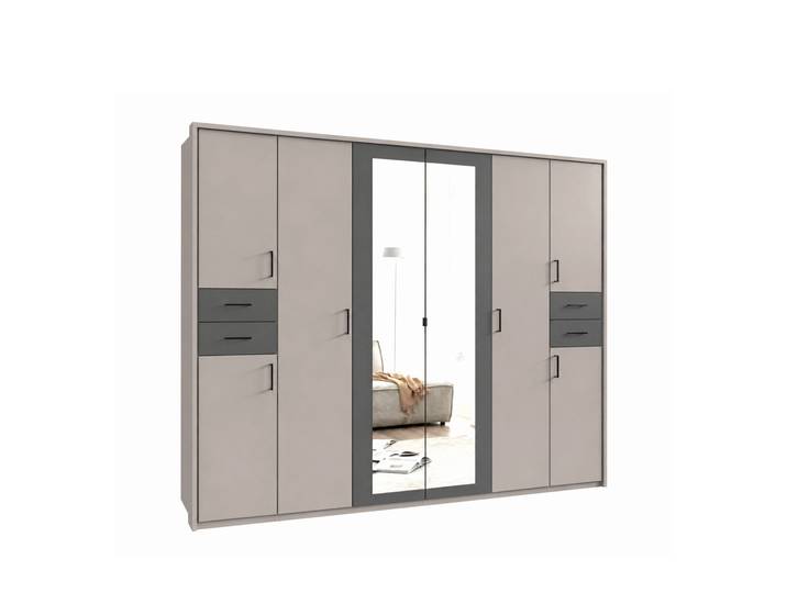 Drehtürenschrank Kleiderschrank 273cm Passepartout Spiegel Sandgrau mit Grafit / 22579