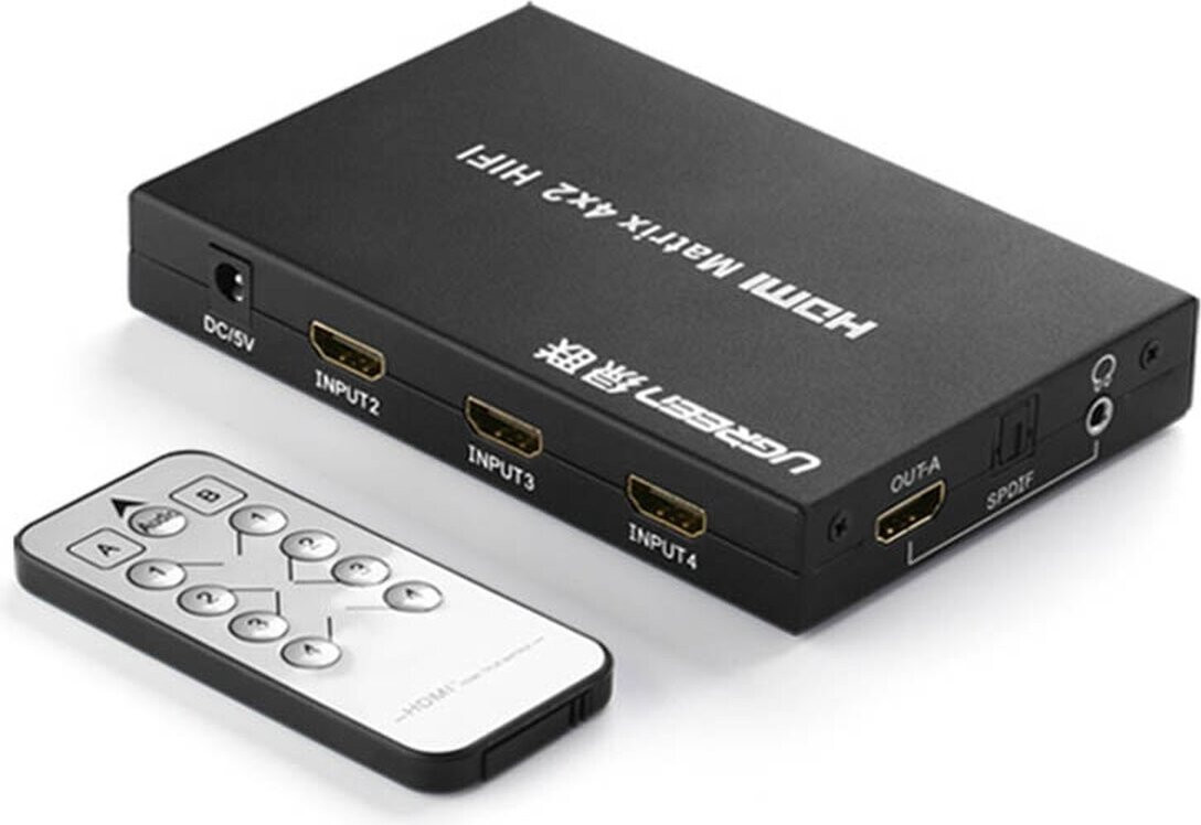 Ugreen HDMI-signaalsplitter met 4 HDMI-ingangen en 2 HDMI-uitgangen, 4K/FullHD, zwart (40216)