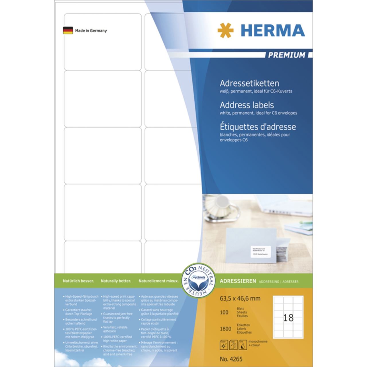 Herma 4265 Adressetiketten 6.35x4.66 cm (100 Blatt (1800 Etiketten))