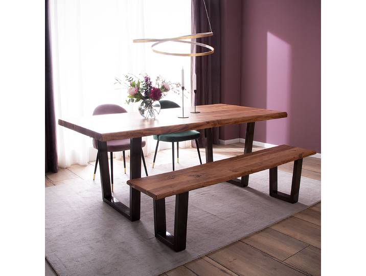 Massiver Baumkanten-Esstisch 200 x 100cm Braun/Akazie Braun Trapezförmig Vintage Metall