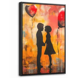 LEINWAND Bilder mit Rahmen - Straßenkunst - Liebe - Graffiti - Kunst - Banksy - 40x60