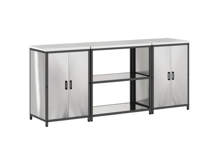 HKTMGDNG 3-tlg Küchenschrank Set Edelstahl Aufbewahrung Regal Silber Stabile Edelstahlkombination für Esszimmer und Vorratsraum mit 4 verschließbaren Türen sowie 6 geräumigen Ablagen.