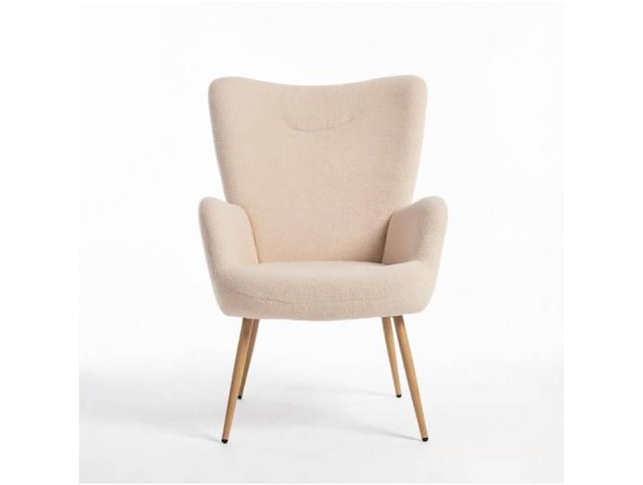Fauteuil lounge 1 place beige à dossier haut – Tissu éponge accoudoirs intégrés