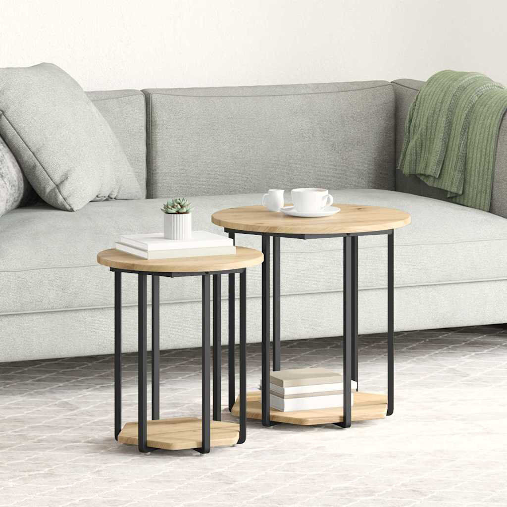 17 Stories Side Table Set 2 Pcs Artisan Oak And Black 50 X 50 X 50.5 Cm Artisan Oak 50.5cm H X 50cm W X 50cm D