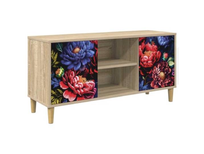 Roanoer TV-Schrank Kiel 102x33x50 cm Lowboard Sonoma Holzwerkstoff Stilvolles Fernsehtisch Design mit 2 Türen für Wohnzimmer und Schlafzimmer. Erhöhte Beine schützen vor Feuchtigkeit.
