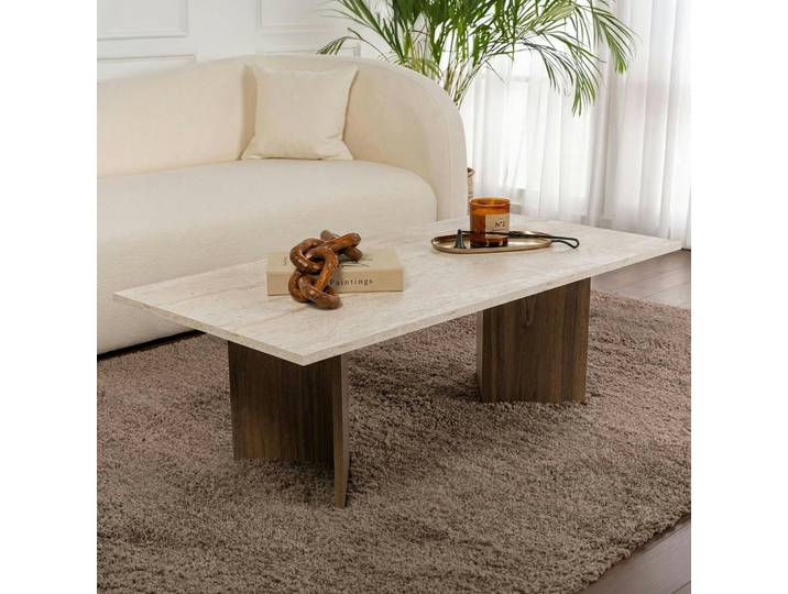 Table Basse Rectangulaire Décor Travertin Et Noyer Marfa