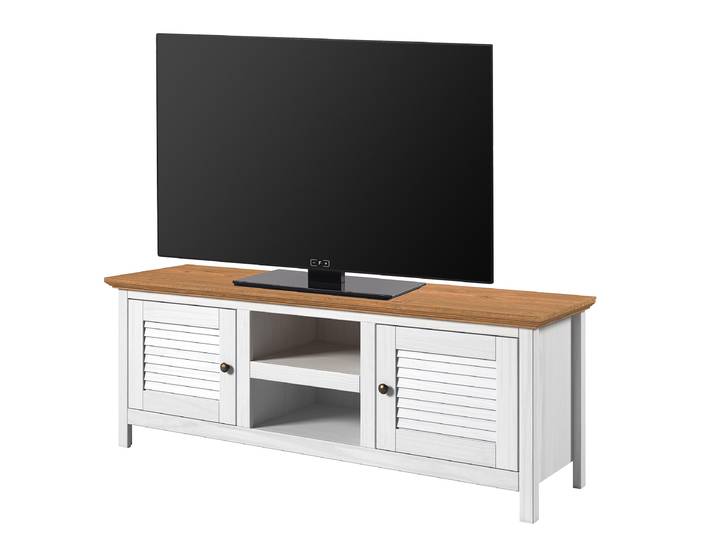 Meuble TV massif 150 cm Pin massif ciré Blanc/Epicéa blanc 150 x 55 x 42cm