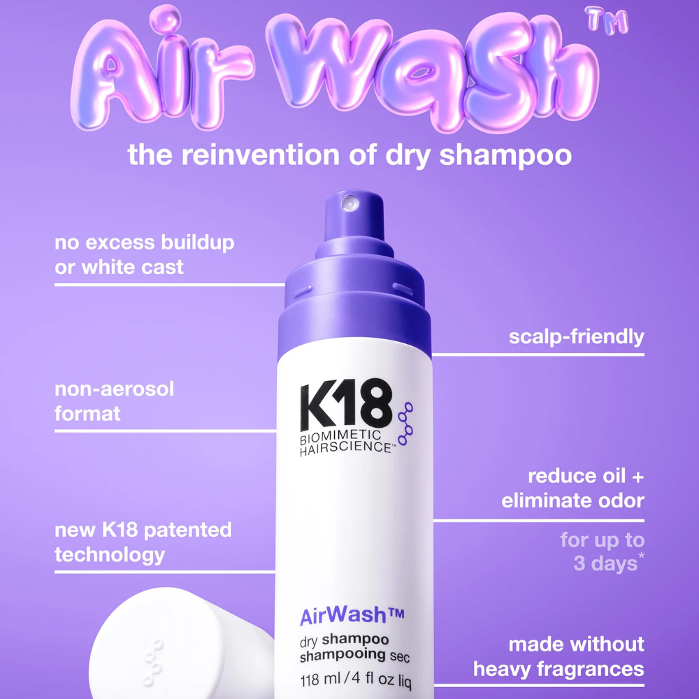 K18 Airwash Dry Shampoo Reduces Oil and Odor 118mL