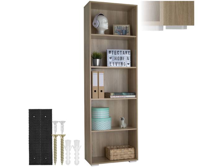 Bücherregal Lexi 5 Fächer 60x30x190cm - Holz hell, Eiche Sonoma