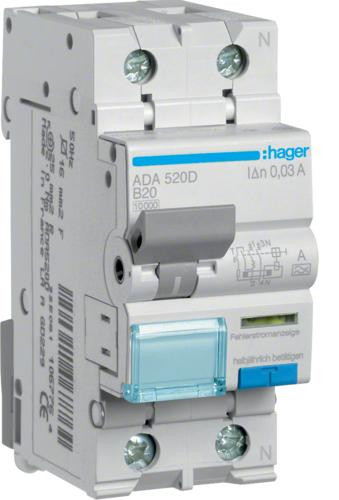 Hager Fi-LS 1P+N 10kA B-20A 30mA ADA520D Type A