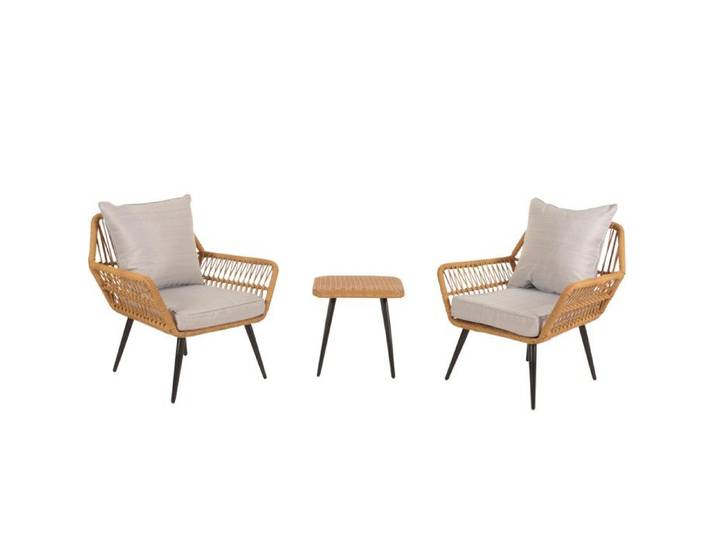 Poly-Rattan Ensemble HWC-N34 Balcon Set Garniture de jardin Chaise Table d'appoint - gris clair