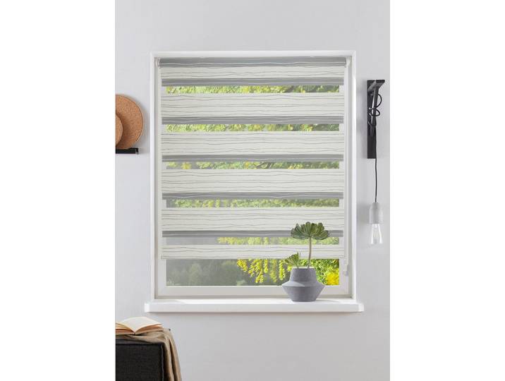 Doppelrollo GOODPRODUCT PAGELLA Gr. 9, grau (hellgrau), B:100cm H:150cm, Polyester, Rollos, Doppelrollo, Rollo, mit eingewebten Chenillefäden, für Fenster & Tür, sehr beliebt