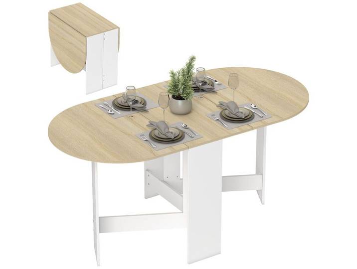 Table à manger pliante - HOMCOM - ovale - jusqu'à 6 personnes - pour petits espaces salle à manger - bois naturel