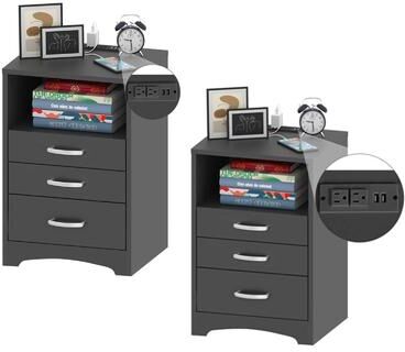No Nightstand Set of 2 Nightstand with Charging Station
