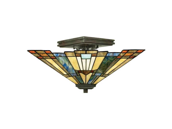QUOIZEL Tiffany Deckenlampe Inglenook, dimmbar, bronze / altmessing, für Wohn- / Esszimmer, Metall, Tiffany, Deckenlampe