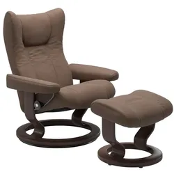 Stressless Sessel mit Hocker Wing Classic Leder Braun Batick Mole L (Large)