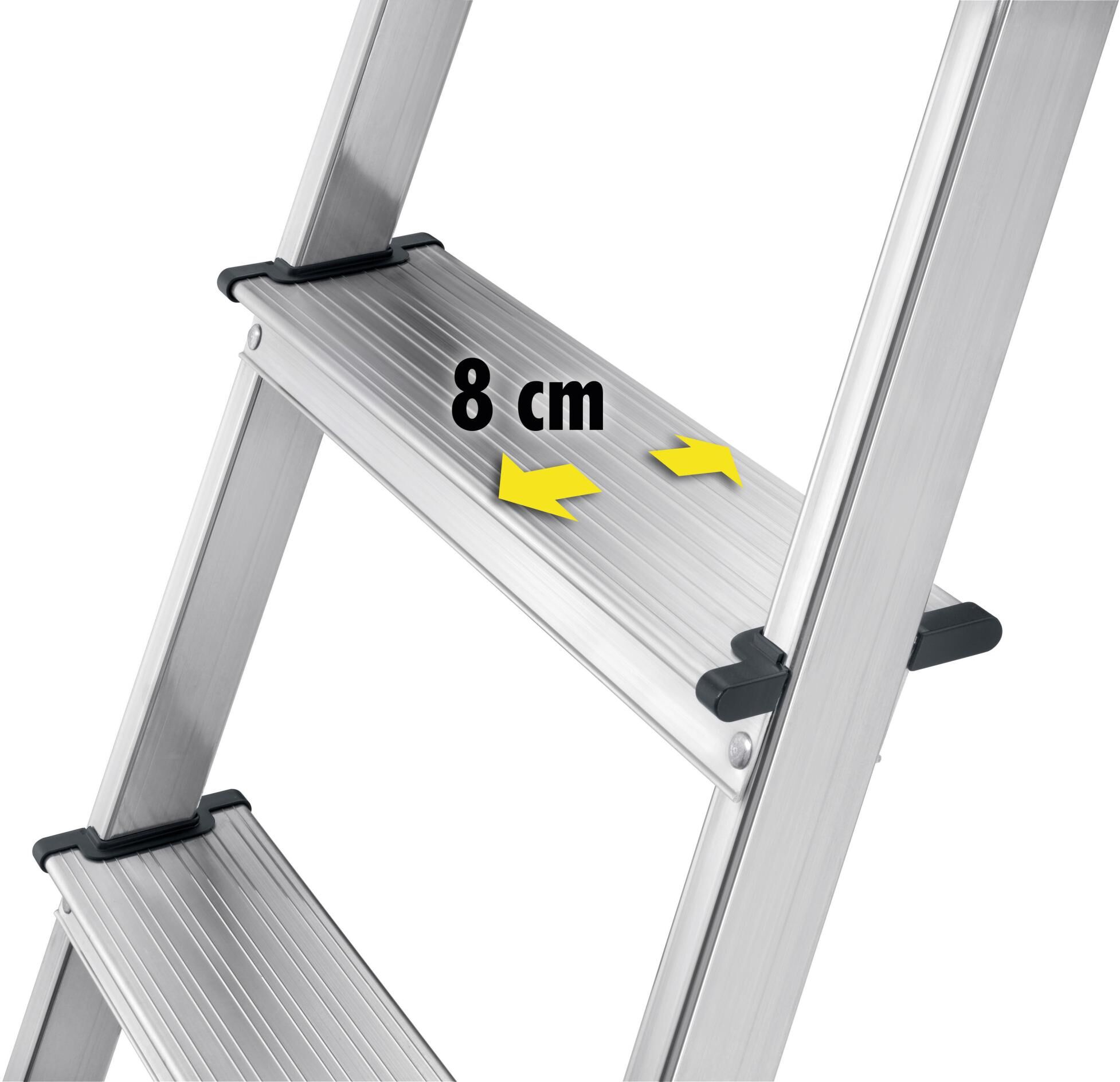 Stehleiter HAILO "L60 3 Stufen", silber (silberfarben), B:42cm H:63cm L:70cm, Aluminium, Stahl, Leitern, Stehleiter silberfarben B/H/L: 42cm x 63cm x 70cm