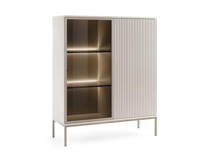 Komodee Laval WT104 - Vitrine mit LED Beleuchtung, Kaschmir, Breite 104 cm, Höhe 126 cm, Tiefe 39 cm