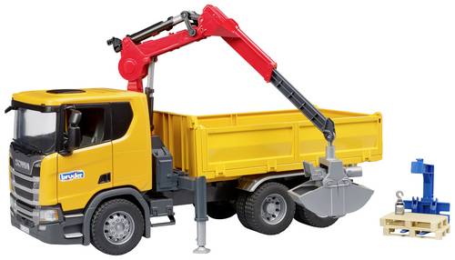 Bruder Scania Super 560R Baustellen-LKW mit Kran und 2 Paletten Fertigmodell Nutzfahrzeug Modell