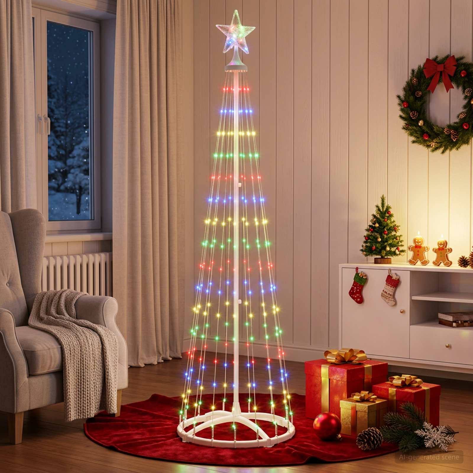 vidaXL Sapin cône lumineux LED 180 cm 250 LED Multicolore Acier Blanc