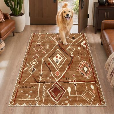 Lee Boho Moroccan Area Rug, Washable Non-Slip Geometric Farmhouse Carpet