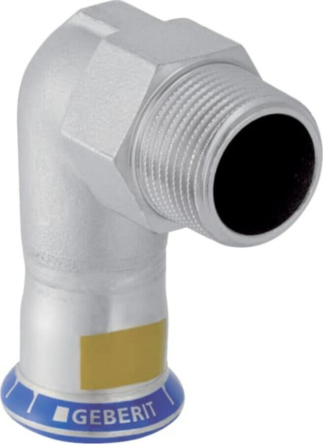 Geberit Gas-Übergangswinkel Mapress 90Grad mit AG, Edelstahl, d= 22mmxR 3/4 (34151)