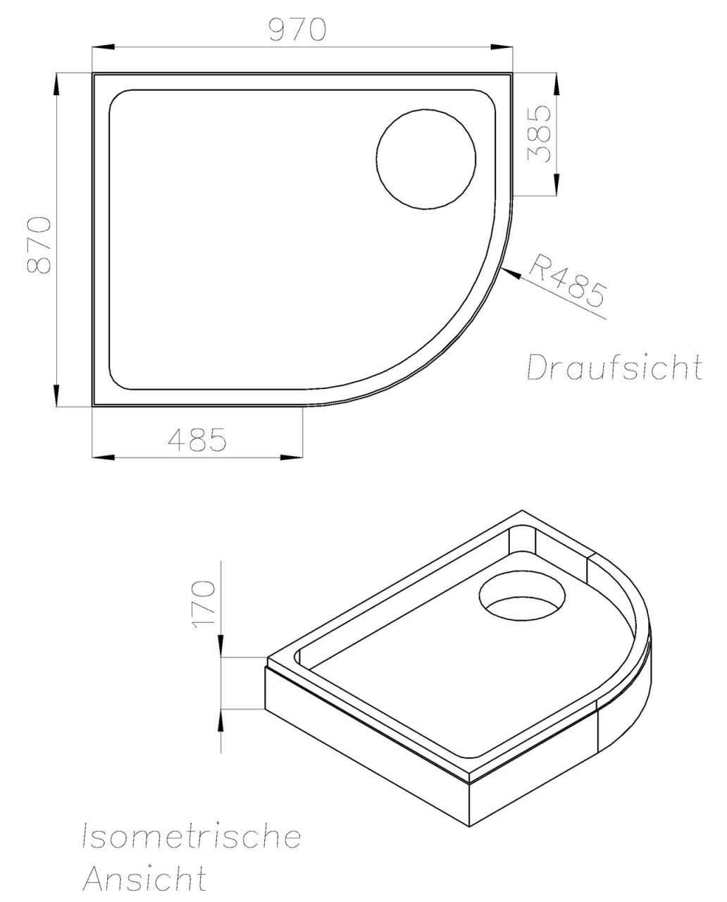 Neuesbad Wannenträger für Duscholux Malaga Round 778 R 90x100x5 re Viertelkreis SD22877
