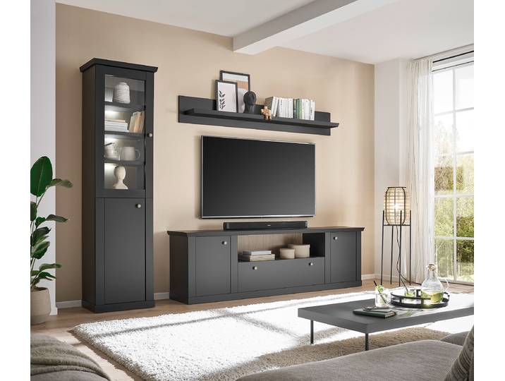 TV-Lowboard Spanplatte, beschichtet Schwarz 205cm