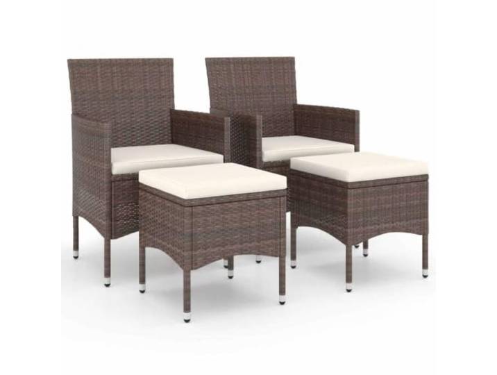 KUTYWEXFM 4-tlg. Gartenstuhl und Hocker Set Braun Poly Rattan Gemuetliche Sitzgruppe fuer Veranda und Innenhof mit weichen Auflagen in Cremeweiss fuer zwei Personen und pure Erholung.