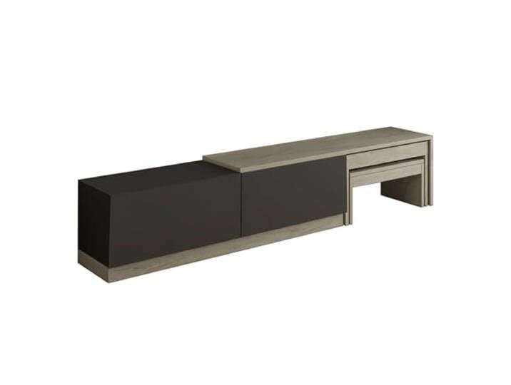 Hanah Home Stylish TV Stand, 180 cm, Travertine & Anthracite 100% Melamine Coated Particle Board, 18 mm Thick Wall-Mountable, Modern Design