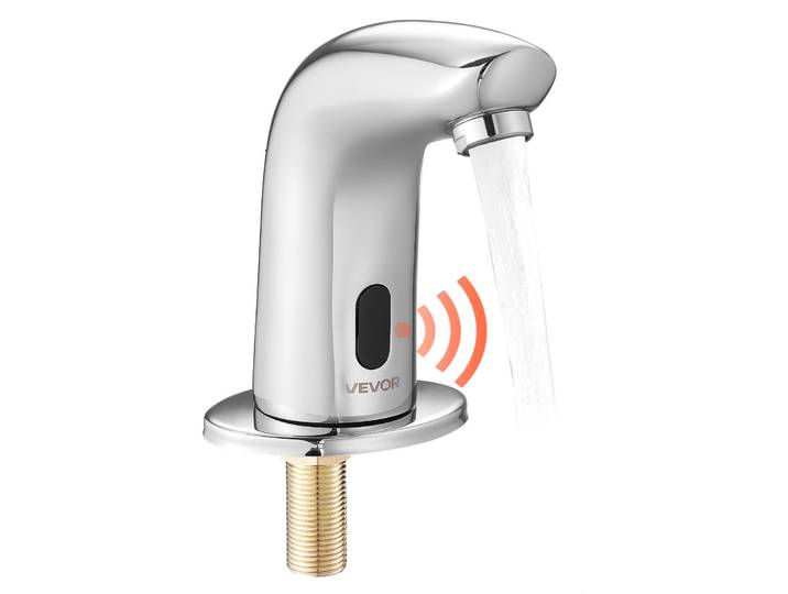 Robinet de lavabo sans contact VEVOR (argent chromé G112M) Salle de bains\, robinetterie de lavabo\, robinet à capteur avec cache-trou\, robinet à piles\, robinet de toilettes\, robinetterie de lavabo