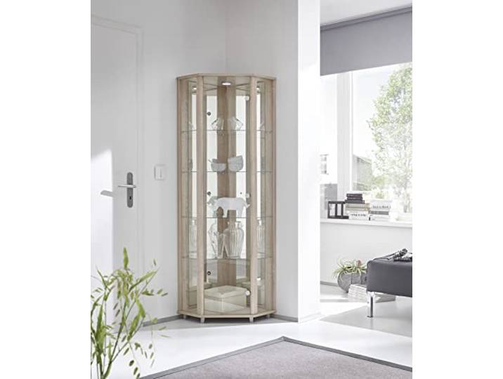 möbelando Eckvitrine Vitrinenschrank Glasvitrine Vitrine Berlin I Sonoma Eiche